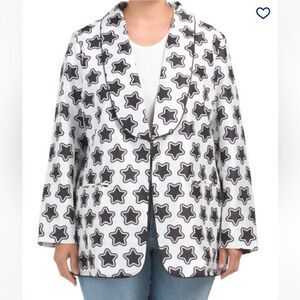 Hutch Oversized Shantung Star Print Blazer Long sleeve White Black M NWOT